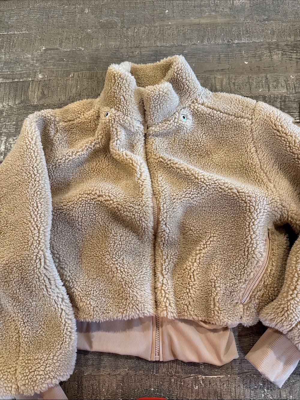 Alo Cozy Teddy Sherpa Cropped Jacket in Beige - Picture 3 of 5